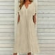 thumbnail image 2 of Vestido largo maxi liso con cuello en V, encaje recortado y volantes para mujer - Poliéster spandex ligero, favorecedor para todas las figuras, 2 of 5