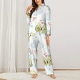 thumbnail image 3 of Junzan Green Blue Avocado Print Womens Pajama Sets,Long Sleeve Button Down For Women Pjs 2 Piece, 3 of 9