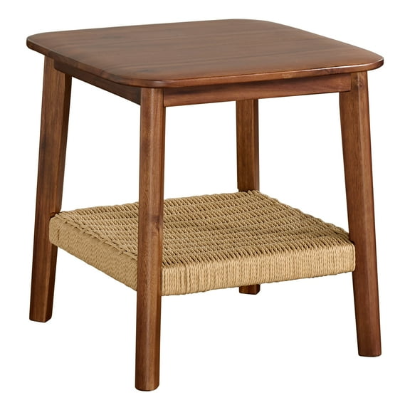Alaterre Furniture Calais Acacia Wood Side Table with Shelf, Mid-Century Modern Table, Warm Chestnut