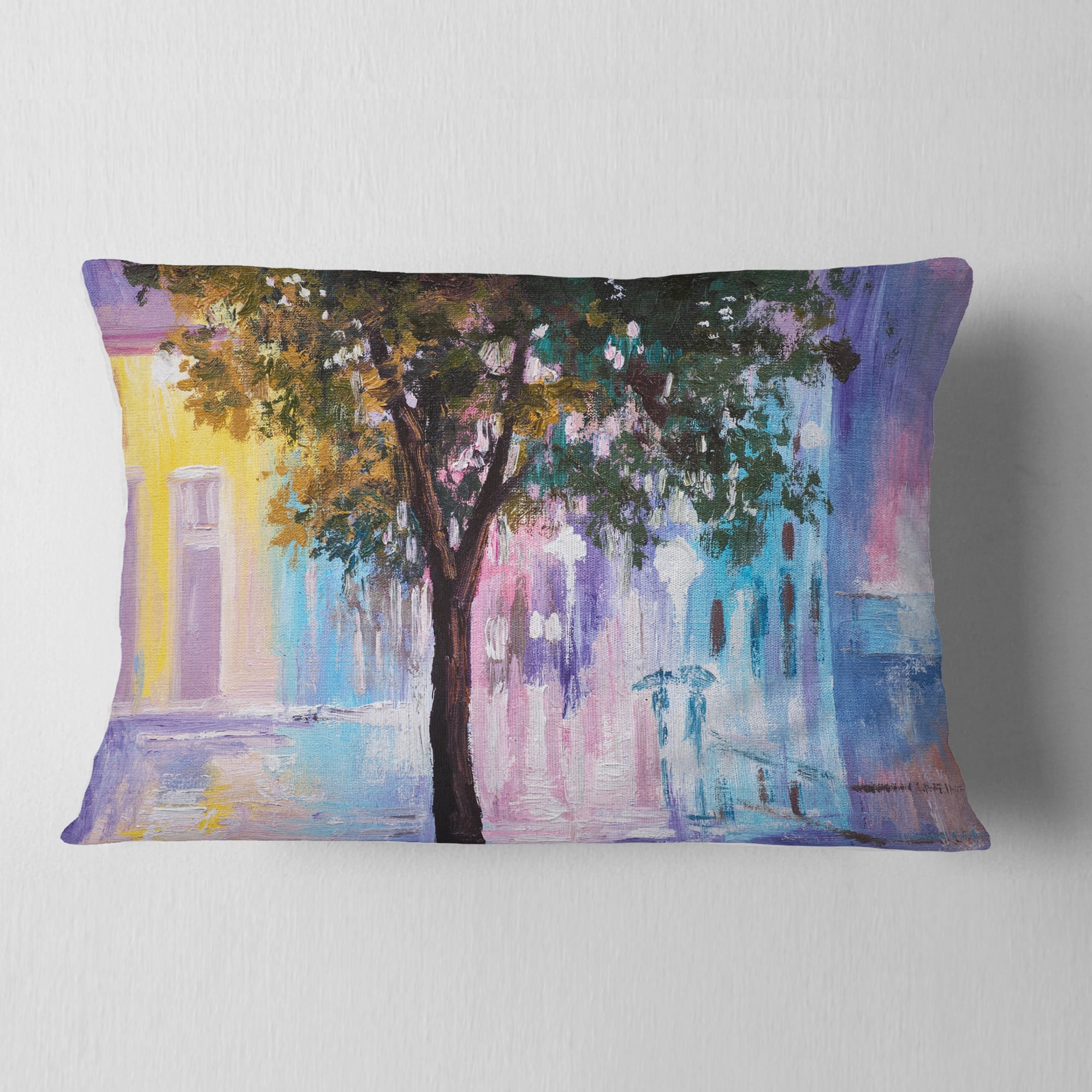 Designart Couple Walking in Rain - Landscape Printed Throw Pillow - 12x20