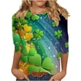 thumbnail image 5 of Yteetum 3/4 Length Sleeve Womens Tops Oversized Crewneck St Patricks Day Shamrocks Graphic Print T Shirt Womens Casual Plus Size Round Neck Loose Irish Festivities Three Quarter Sleeve Shirt, 5 of 6