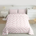 thumbnail image 2 of Manfei Calssic Geometric Checkered Full Size Comforter Sets,Vintage Grid Pattern Bedding Comforter Set,Pink White Bedding Sets For Girl Teens,Ultra Soft Home Decor Reversible,3pcs, 2 of 8