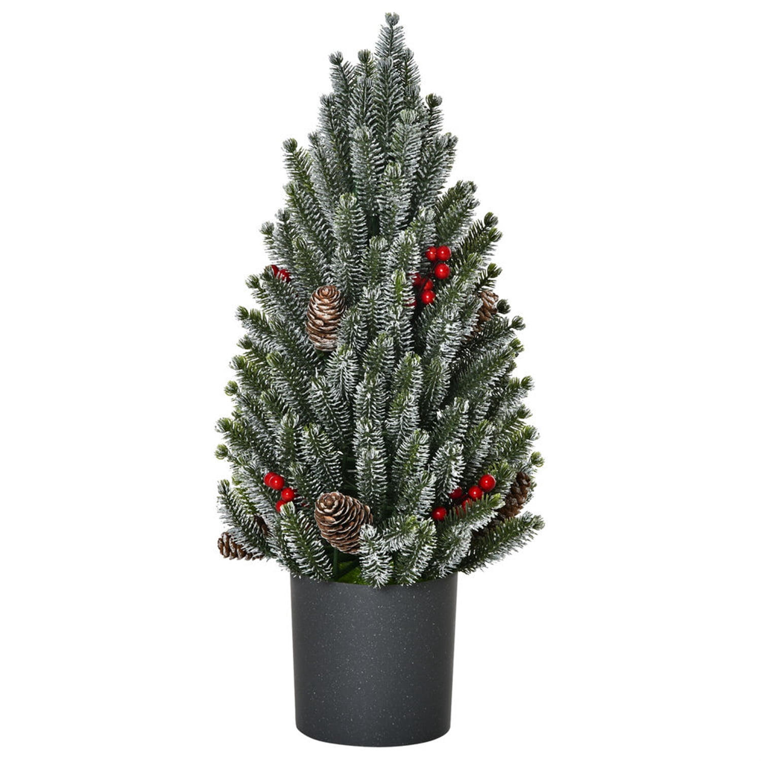 Hommoo Decorations,18" Tall Unlit Miniature Snow-Flocked Tabletop Artificial Christmas Tree, Holiday Decoration with Pine Cones and Berries,Green