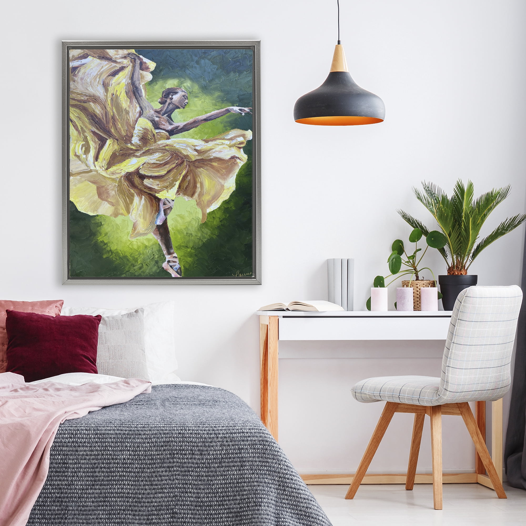 Stupell Industries Primavera Ballet Dancer Gray Framed Floater Canvas Wall Art, design by Lauren Luna