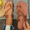 thumbnail image 2 of Hopeusnice Flats Shoes for Women Thong Sandals Breathable Non-Slip Women's Flats Shoes Flat Heel PU Materials Summer Shoes Trendy Soft Comfortable Walking Shoes Brown 43, 2 of 9