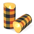 thumbnail image 3 of Autumn Color Plaid Pattern Flameless Candles 2 PCS with Remote Realistic Moving Flame LED Tapered Pillar Set for Home Decor, 3 of 7