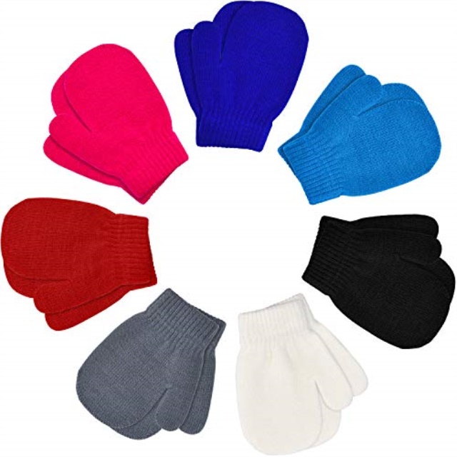 6 Pairs Toddler Stretch Gloves Mittens Winter Kids Knitted Full Finger Gloves