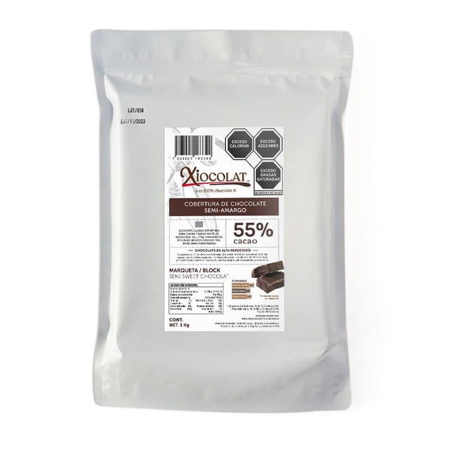 Xiocolat Cobertura de Chocolate semiamargo 55% Cacao Alta Reposteria (1 Kilo)