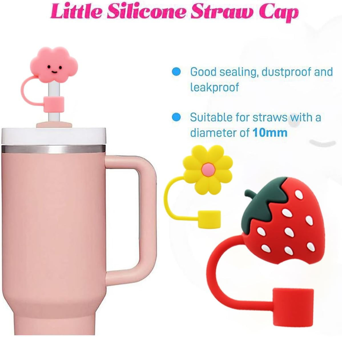 Straw Covers Cap for Stanley Cup, 8PCS Cloud Rainbow Sunflower Cactus  Strawberry 10MM Straw Cover, Silicone Straw Covers Cap Straw Topper for  Stanley