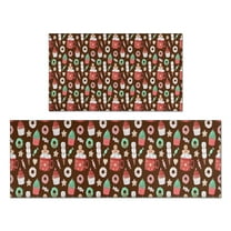 Brown Christmas Dessert Pattern Kitchen Rugs Sets Of 2,Anti Fatigue Kitchen Mat Rugs Non Slip Washable,Decorative Kitchen Floor Mats for Kitchen,Sink,Laundry,17"x30" 17"x47"