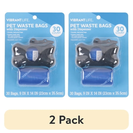 (2 pack) Vibrant Life Dog Poop Bag Dispenser Holder with Blue Pet Waste Bag 30 Count