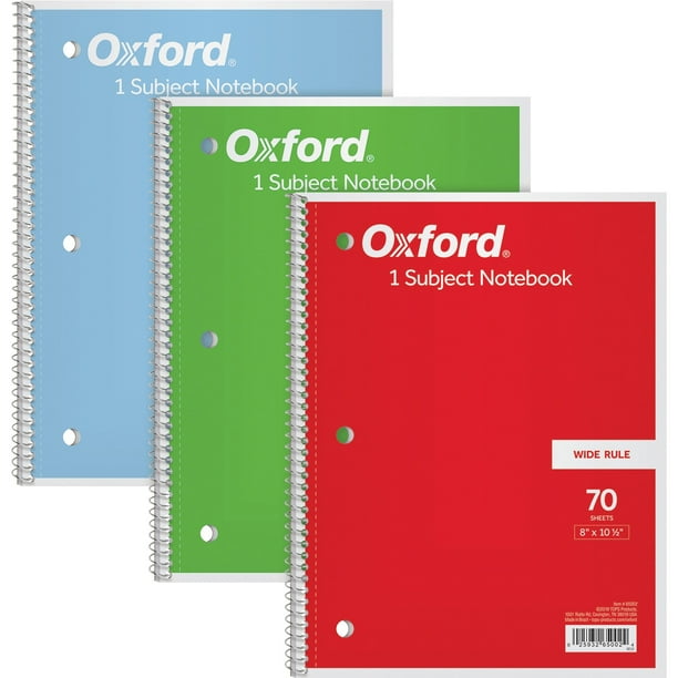 Oxford, TOP65029, Wide Rule 1Subject Spiral Notebook, 3 / Pack