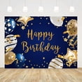 thumbnail image 1 of 7x5ft Happy Birthday Backdrop Navy Blue Background Gold Stars Blue White Stripe Balloons Photography Background Birthday Party Decorations Cake Table, 1 of 4