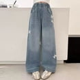 thumbnail image 3 of Generic Tween Girls Baggy Jeans Casual Elastic Waistband Wide Leg Jeans 3D Butterfly Rhinestones Sparkly Streetwear Denim Pants Y2K, 3 of 8