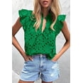 thumbnail image 3 of PRETTYGARDEN Womens Summer Tops Dressy Casual Ruffle Cap Sleeve Button V Neck Embroidered Eyelet Blouses Shirts, 3 of 8