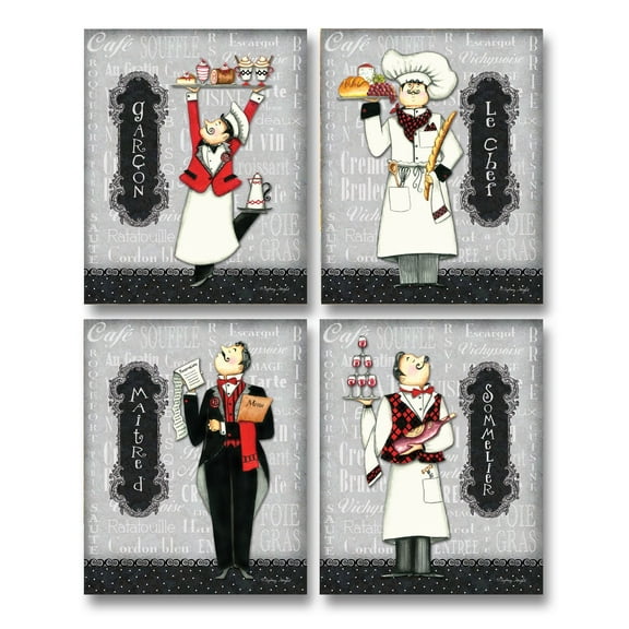 French Wait Staff; Sommelier, Maitre D', Le Chef, and Garcon ; Four 11x14 Prints