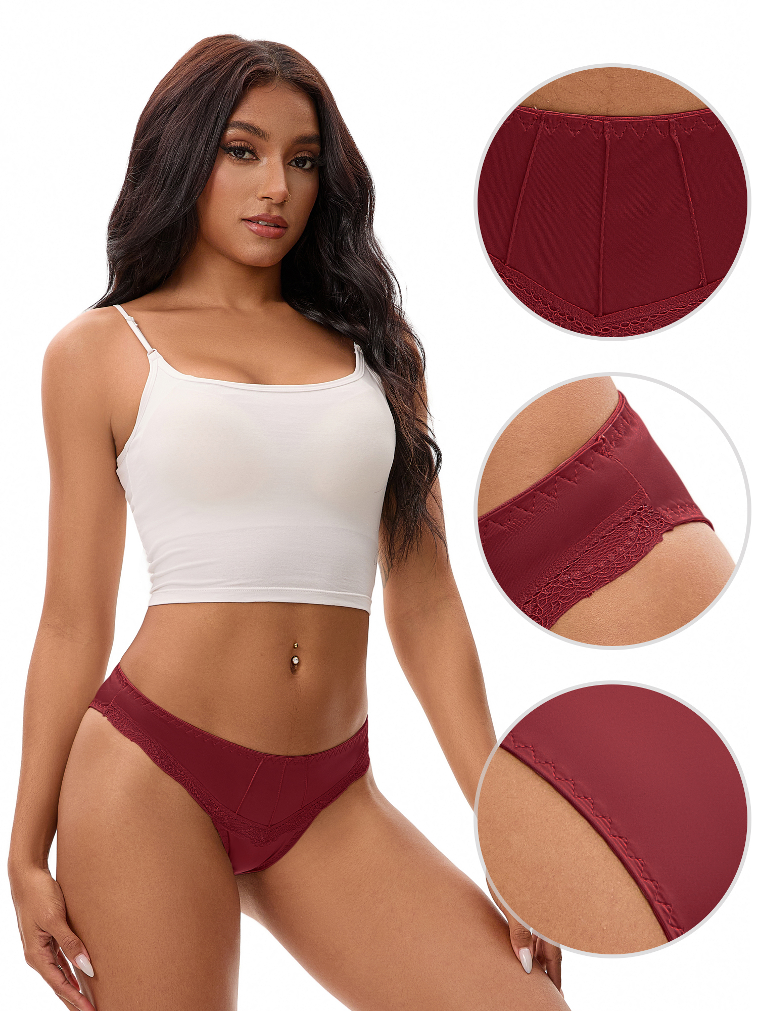 Unique Bargains Silky Hipster Satin  Low Waisted Panties XL Wine