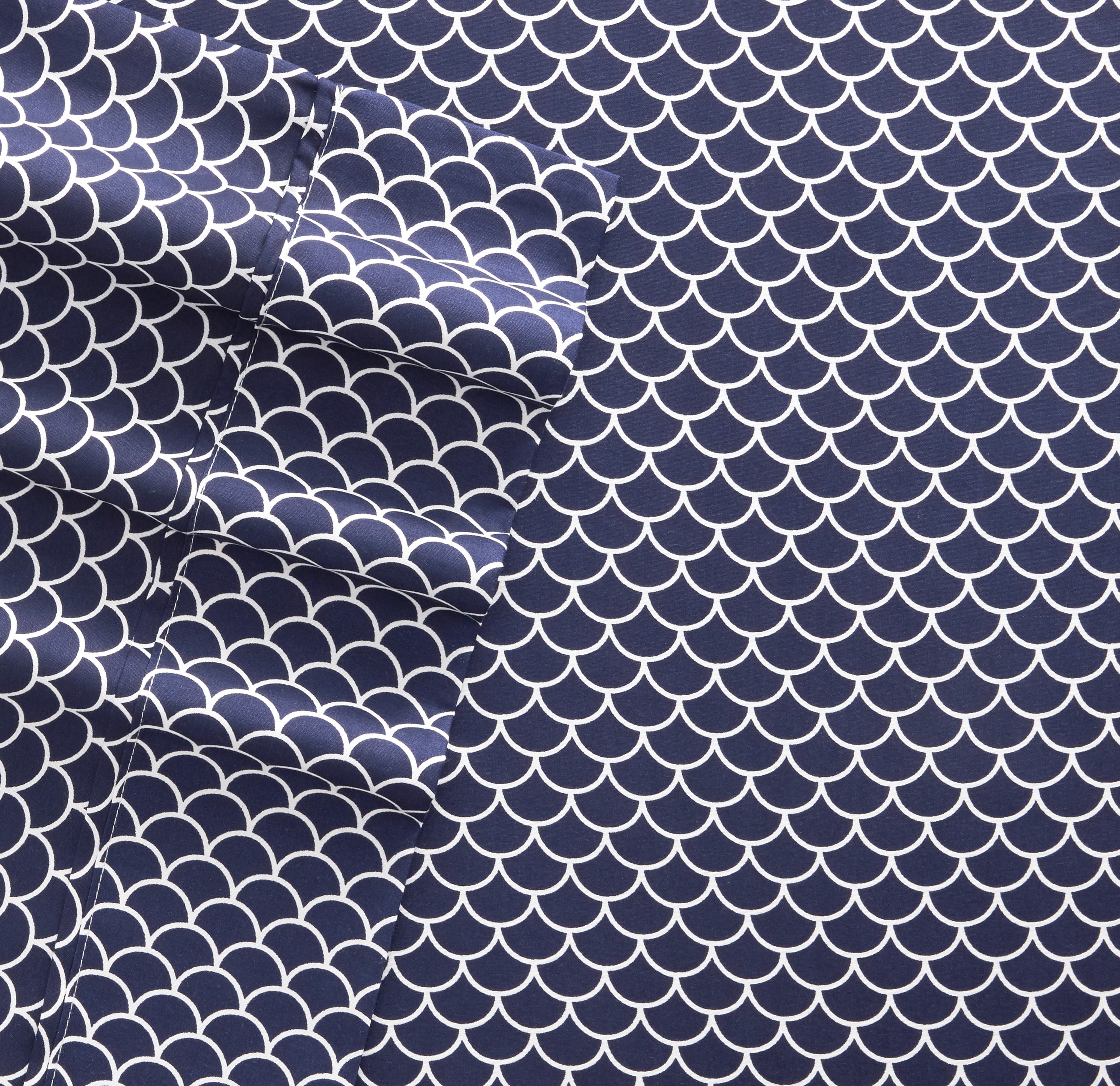 Noble Linens 4 Piece Pattern Microfiber Bed Sheets Set, Navy Scallops, Queen