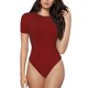 thumbnail image 1 of Balery Maroon Body de cuello redondo de manga corta para mujer Tops de manga corta Tops básicos-Medium, 1 of 7