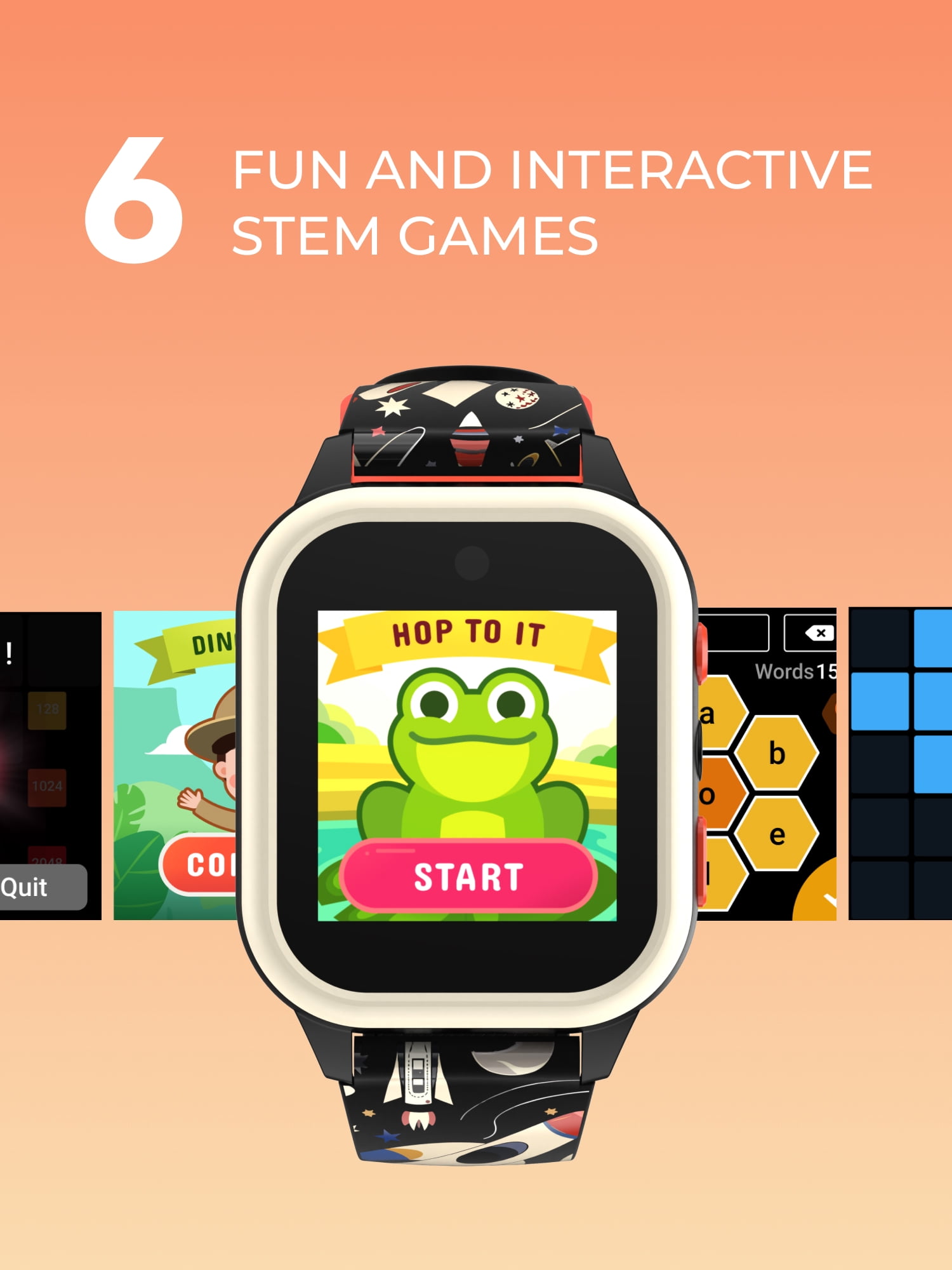 iTech Jr. 4 Kids Boys' Smartwatch with Camera, Audiobooks, and Games – Gray Case with Black Space Pattern Strap