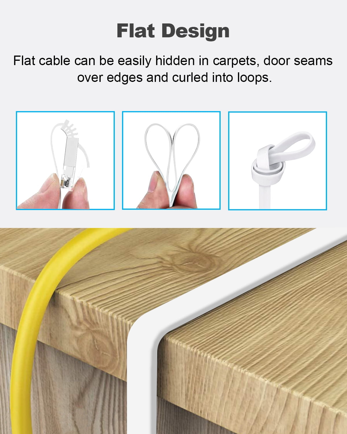 Yauhody CAT 6 Ethernet Cable 3ft 6-Pack White, High Speed Solid Flat CAT6 Gigabit Internet Network LAN Patch Cords, Bare Copper Snagless RJ45 Connector for Modem, Router, Computer(3ft 6-Pack White)