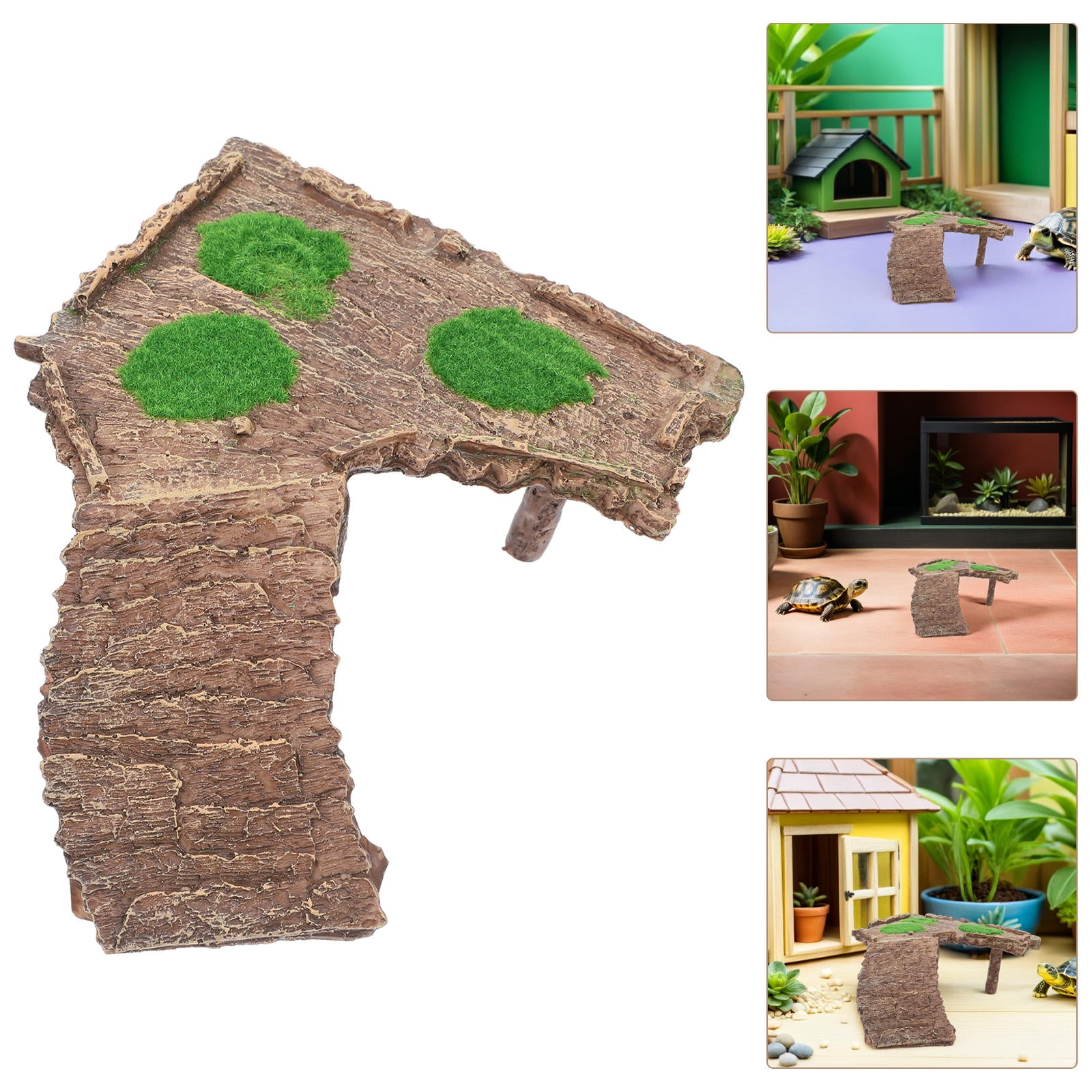 HAMPPLIES Light Brown Resin Large Flocked Wood Stump Turtle Basking Platform