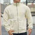thumbnail image 4 of Timoontee Men's Sherpa Jacket Soft Comfy Fleece Coats Solid Zip Up Jacket Coat Long Sleeve Stand Collar Jacket Casual Workout Jacket Winter Warm Coats Beige M, 4 of 4