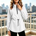 thumbnail image 2 of Women's Adjustable Drawstring Waist Sweatshirt Oversized Half Zip Stand Collar Long Sleeve Tunic Tops Loose Fit Casual Pullover Jackets White, 2 of 7
