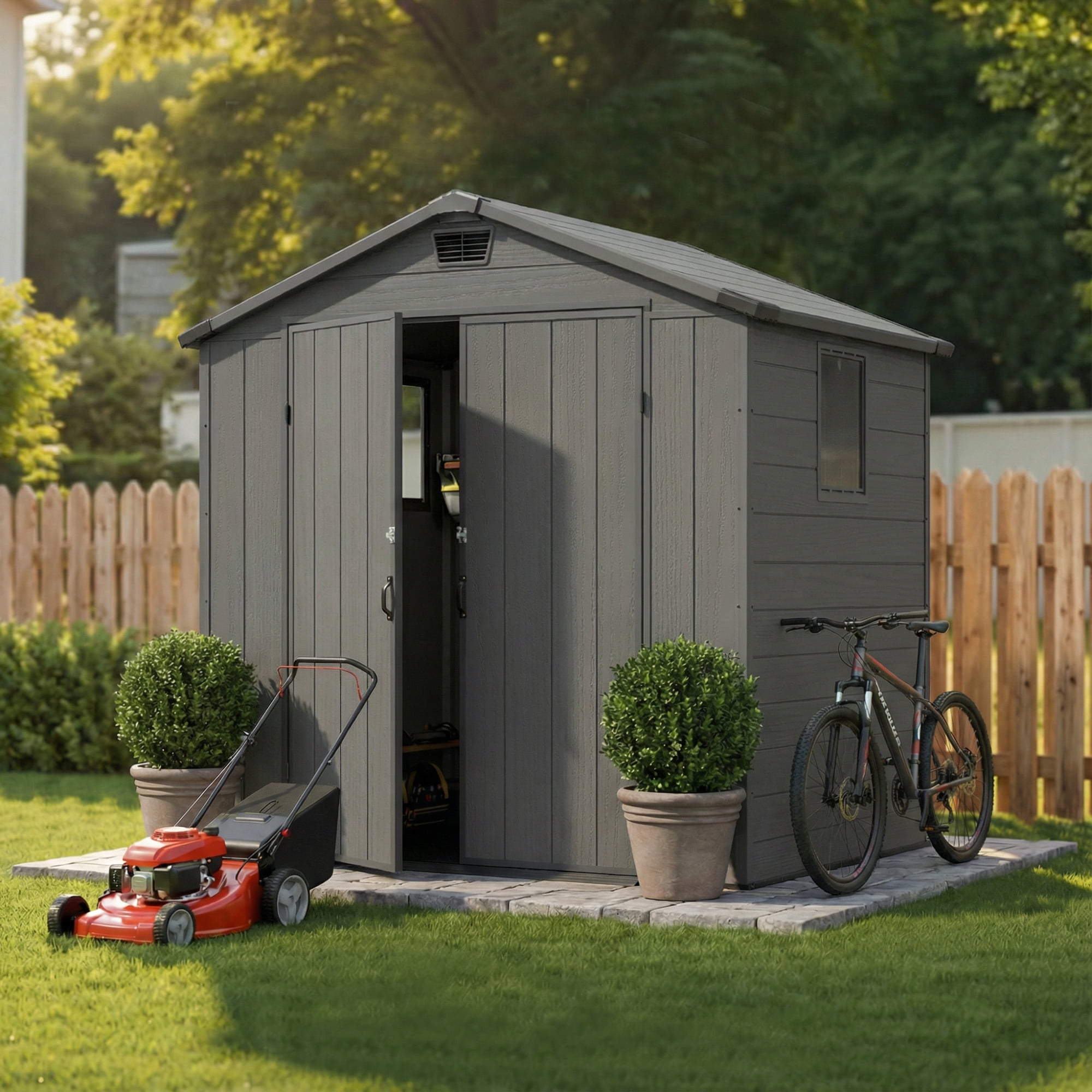 Homall 6x4ft Outdoor Plastic Storage Shed with Window,Weather-Resistant, Easy Assembly, Wood-Effect Garden Tool House,Dark Gray