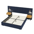 thumbnail image 3 of Aukfa Queen Size Upholstered Bed Frame with Nightstands and LED Lights, Platform Bed with Oversize Wingback Headboard, Blue, 3 of 8