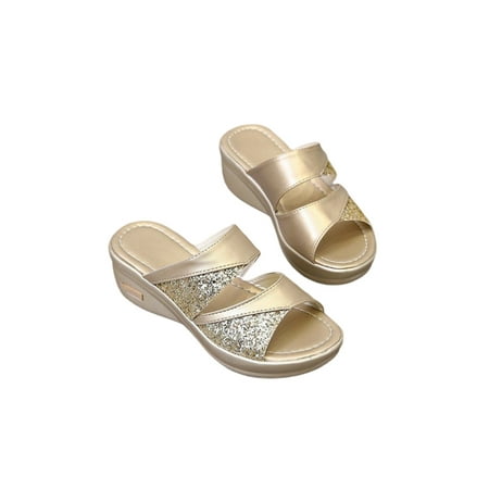 

Gomelly Womens Casual Shoes Slip On Wedge Sandals Beach Slides Fashion Slide Slippers Ladies Golden 7
