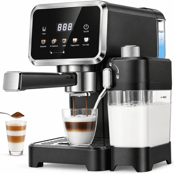 Xutumm 20 Bar Espresso Machine with Automatic Milk Frother, Dual Boiler Espresso Coffee Maker, Compatible with Ground Coffee & Capsules