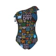thumbnail image 4 of Yiaed Happy Father Day Print Women One Piece Swimsuits Tummy Control One Shoulder Bathing Suits Pattern Ruffle Swimwear-Small, 4 of 8