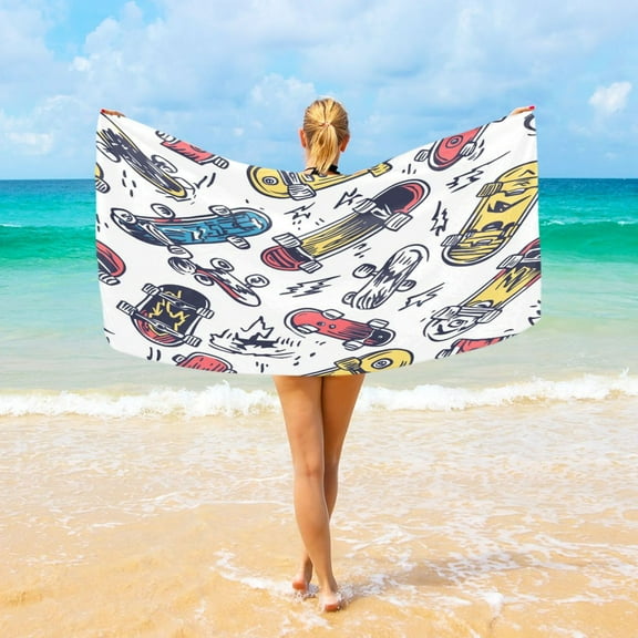 Ryvnso Artistic Skateboard Oversized Beach Towel Microfiber Bath Blankets Swimming Fitness 37" x 74"