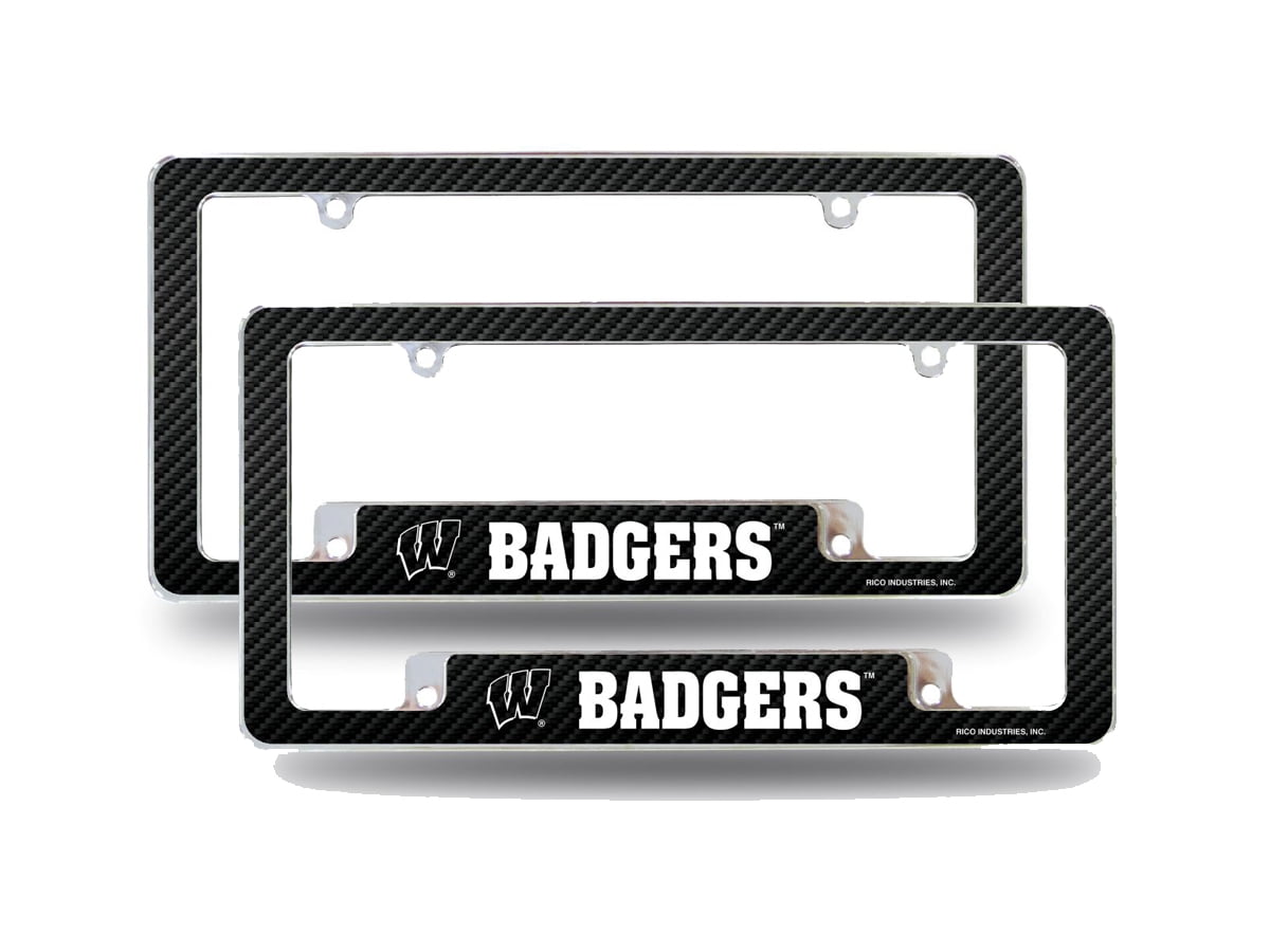 Silver 12 x 6 NCAA Wisconsin Badgers Bling Chrome License Plate Frame 