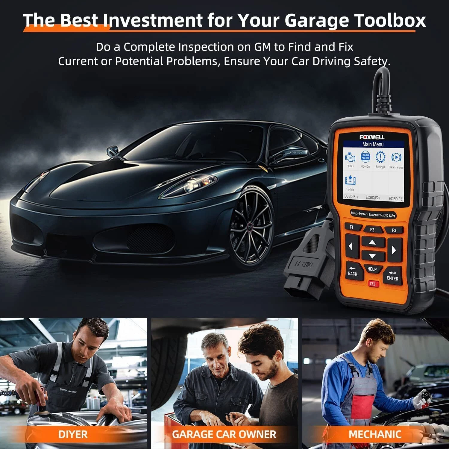 Foxwell NT510 Elite Car Scanner Bidirectional Control Test Diagnostic Tool OBDII Code Reader OBD2 Scanner Full System Full Maintenance Reset Automotive Scanner for All Cars EOBD OBD Scanner,Chrysler