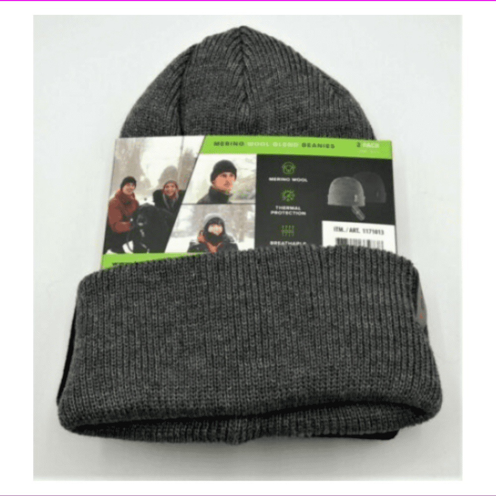 BULA 2 Pack Gray Black Merino Wool Blend Beanies Hats Caps One Size NWT 