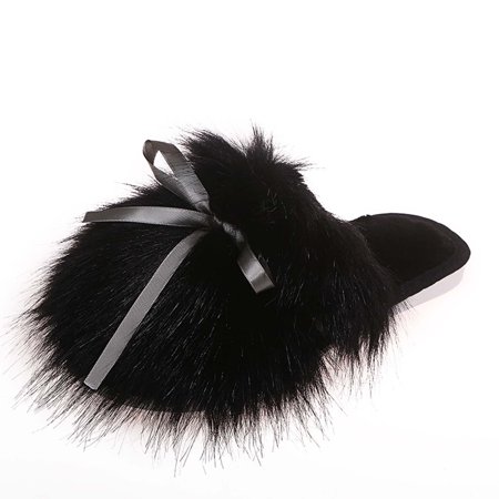

Stamzod Clearance Slippers Women Warm Furry Bow Knot Home Slippers Indoor Silence Slipper Winter Comfort Floor Slides Shoes Bedroom Footwear Black 41