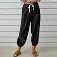 thumbnail image 2 of VEKDONE Womens Cotton Linen Pants Print Long Pants Black M, 2 of 3