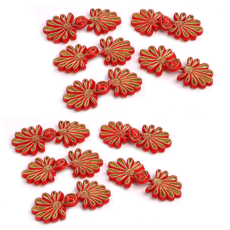 5 Pair Handmade Red Chinese Dress Frogs Closure Knot Buttons Fasteners DIY Craft 
