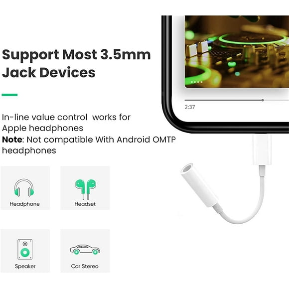 Certified 2 Pack Lightning to 3.5 mm Headphone Jack Adapter for iPhone, iPhone Aux Adapter Converter Dongle Audio Cable Compatible with iPhone 14 13