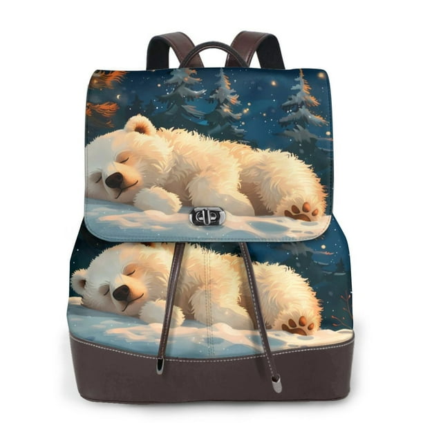 Balery Starry Sky Sleep White Bear Mochila de Cuero para Mujeres, Gran Capacidad, Bolsa de Viaje Multifuncional, Mochila de Cuero y Bolsa de Hombro para Mujeres