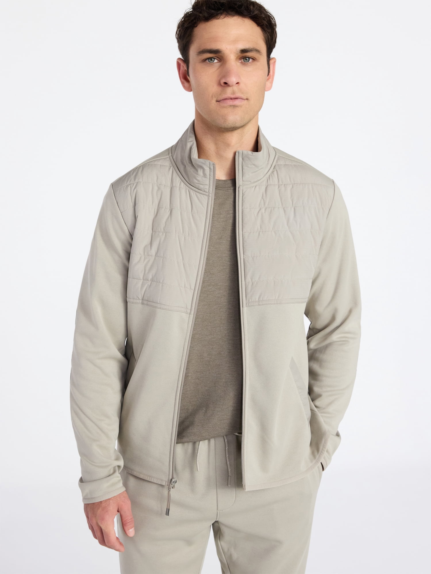 Athletic Works Men's and Big Men's Full Zip Mock Neck Hybrid Jacket, Size S-3XL