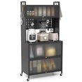 thumbnail image 1 of Costway 5 Tier Kitchen Bakers Rack with Flip Door Cabinets Pegboard & Hooks Black, 1 of 10