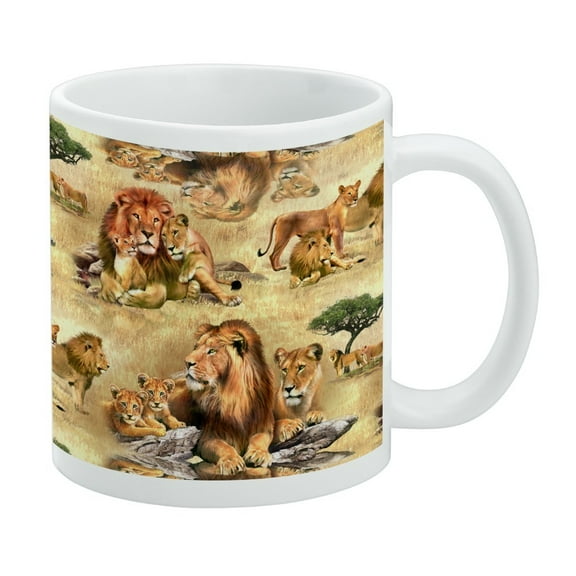 Lions African Animal Family Pride Pattern White Mug