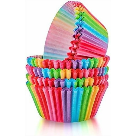 100PCS Rainbow Cupcake Liners, Standard Size Cupcake Baking Cups Paper Rainbow Muffin Cups Paper Liners for Baking Muffin and Cupcakes Decoration Wrappers Food Grade Greaseproof Paper Muffin Liner