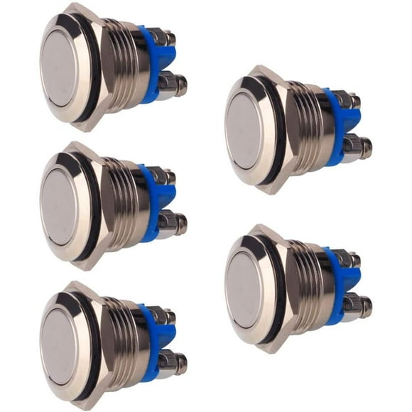 Gebildet 5pcs Momentary Puch Button Screw Type terminals Stainless Steel Metal Waterproof Button 16mm 2A