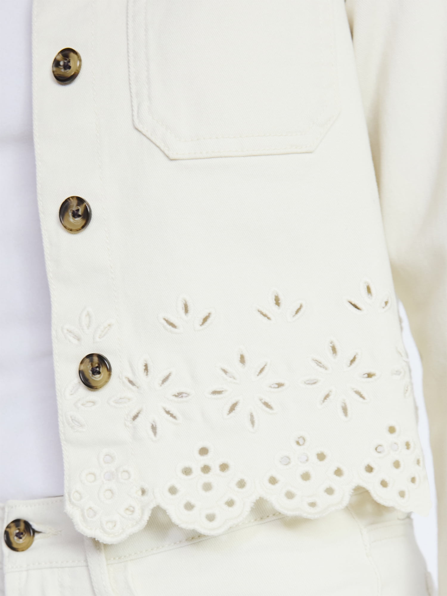 Free Assembly Women's and Women's Plus Embroidered Eyelet Denim Jacket, Sizes XS-4X