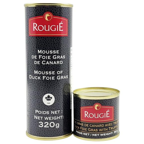 Rougié Duck Foie Gras 2-Pack - Block of Duck Foie Gras with Truffles and Mousse of Foie Gras, Ready to Eat, Product of Canada