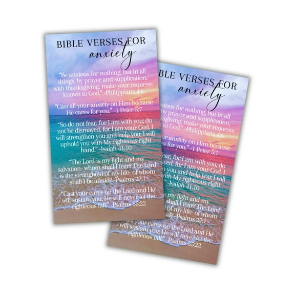 Bible Verses for Anxiety Wallet Pocket Cards 30pk 2x3.5 1 Peter 5:7, Philippians 4:6, Isaiah 41:10, Psalms 27:1 Hand Out Christian Motivational Reminders